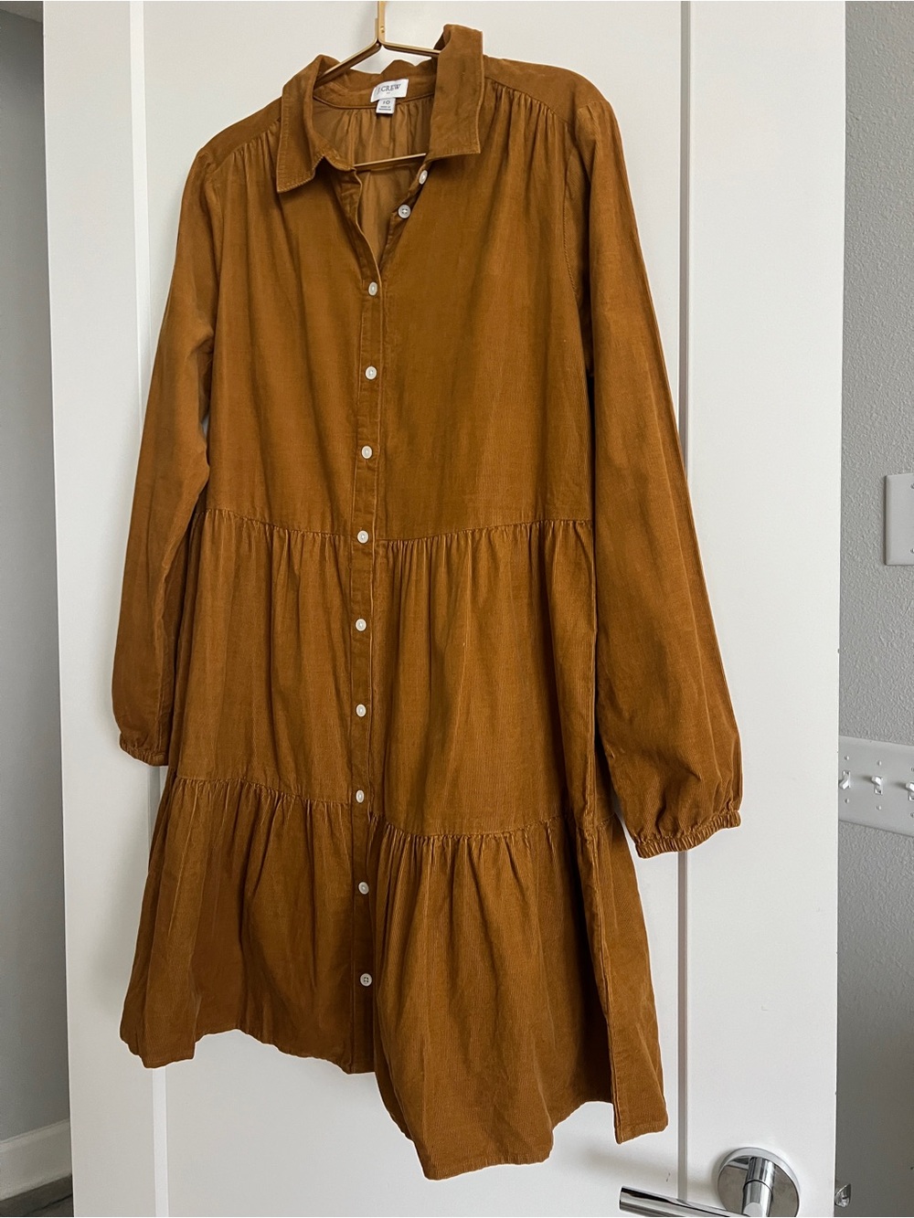 J.Crew Golden Brandy Corduroy Tiered Mini Shirtdress Size 10 NWOT - Picture 7 of 12